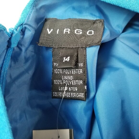 Virgo Vintage Womens Dress L Blue Embroidered Knee Length Slimming Short Sleeve - Picture 12 of 15